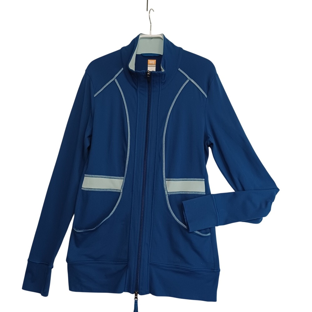 Lucy Womens Size Small Full Zip Activewear Workout Jacket Teal Blue Stretch Knit